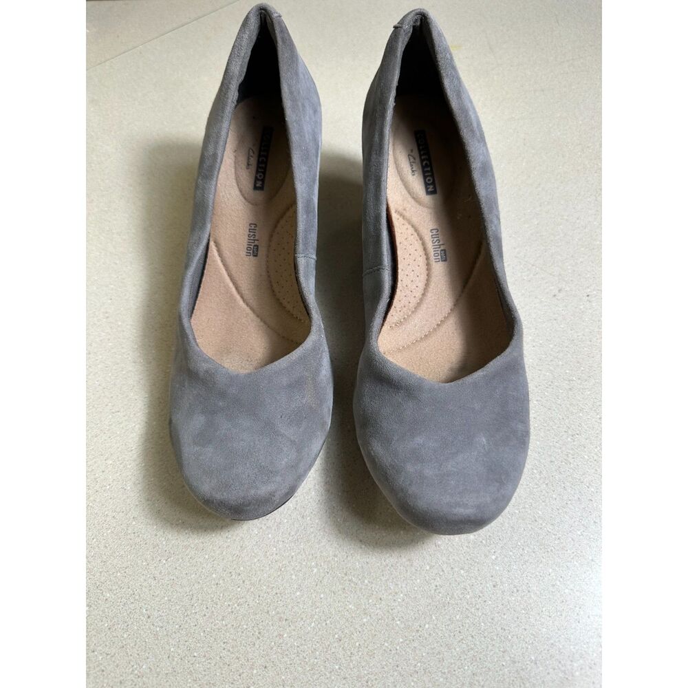 Clark's Women's Gray Suede Flores Tulip Pump Wedge Heels Size 9
